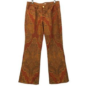 Sold Y2K 70s Style Retro Tapestry Copper Orange Flare Leg Pants size 10